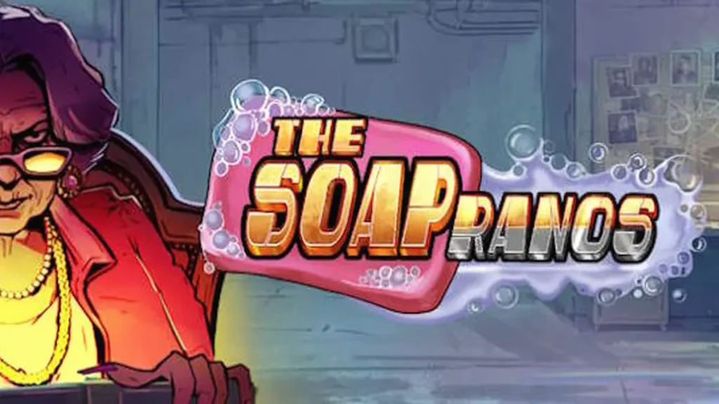 Tampilan visual slot Soapranos dengan elemen neon dan suasana dramatis