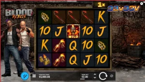 Tampilan visual slot Blood Rebels dengan tema urban yang penuh aksi